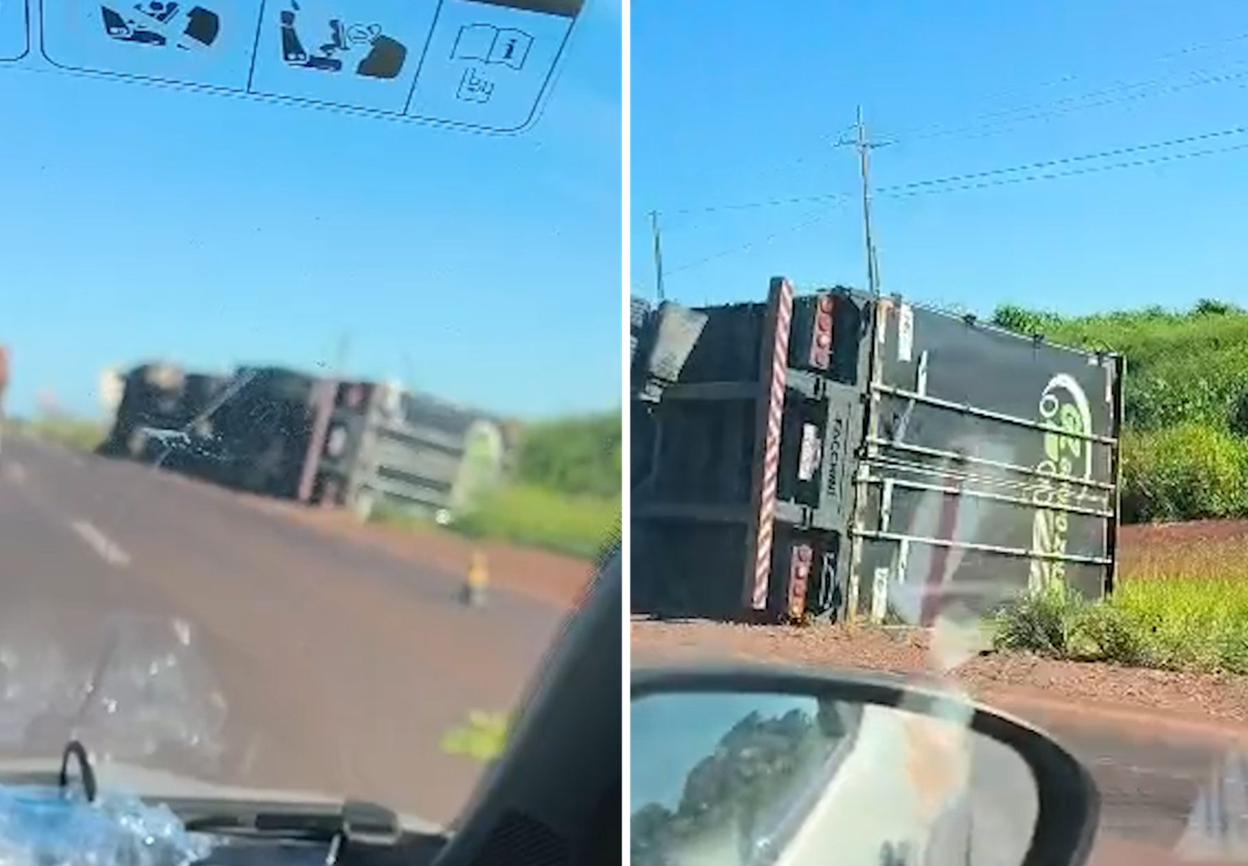 Caminhão tomba na BR-163 e motorista escapa ileso no acesso a Toledo 