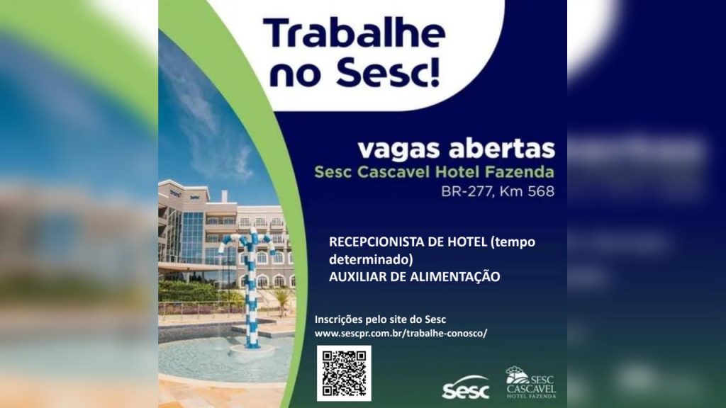 Sesc Hotel Fazenda abre vagas com salários de até R$ 3,2 mil e diversos benefícios Sesc Hotel Fazenda abre vagas com salários de até R$ 3,2 mil e diversos benefícios