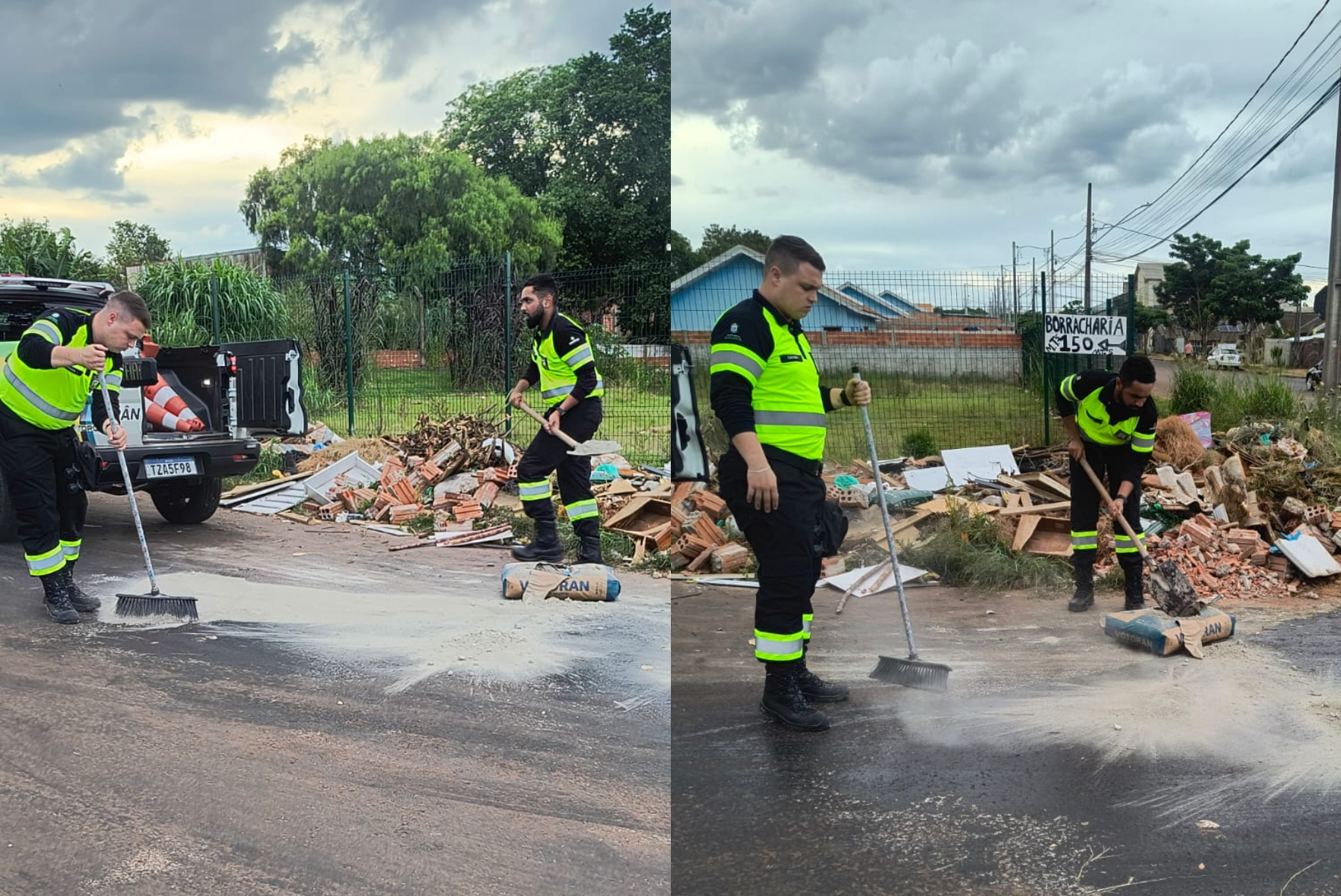 Transitar age rápido e cobre mancha de óleo com cimento em cruzamento no Bairro Interlagos