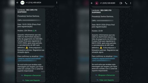 Golpe do “CNPJ cancelado” atinge MEIs de Cascavel com mensagens falsas no WhatsApp Imagem referente a Golpe do “CNPJ cancelado” atinge MEIs de Cascavel com mensagens falsas no WhatsApp