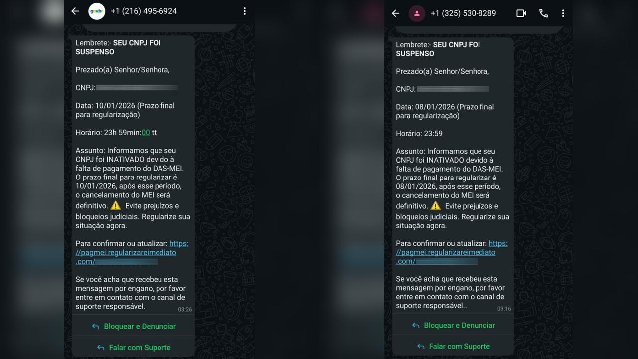 Imagem referente a Golpe do “CNPJ cancelado” atinge MEIs de Cascavel com mensagens falsas no WhatsApp