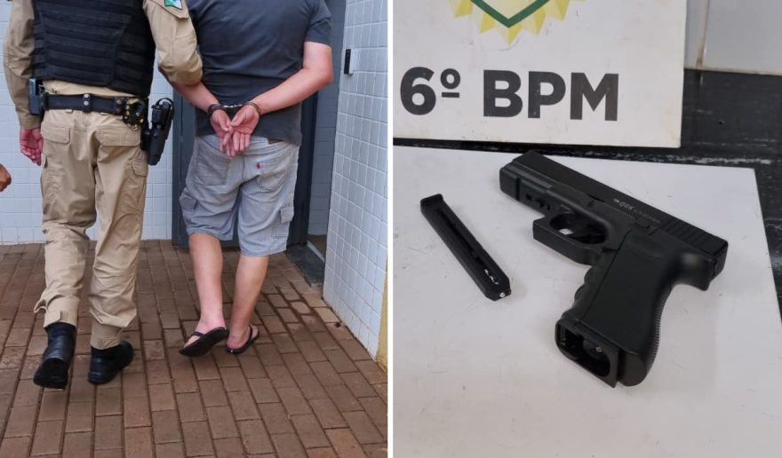 Homem mostra arma em bar, tenta mostrar poder mas acaba detido pela PM; arma era de brinquedo