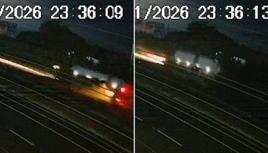 Imagem referente a Vídeo mostra caminhão tombando e voltando a posição normal após passar por inclinação de barranco