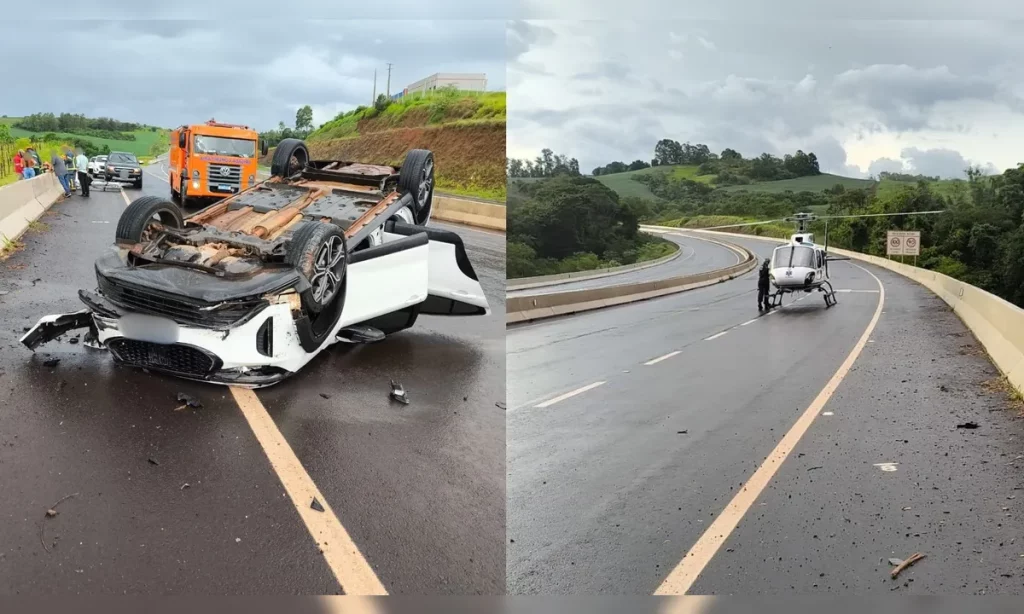 Médica é socorrida de helicóptero após capotamento no contorno de Jandaia do Sul Médica é socorrida de helicóptero após capotamento no contorno de Jandaia do Sul