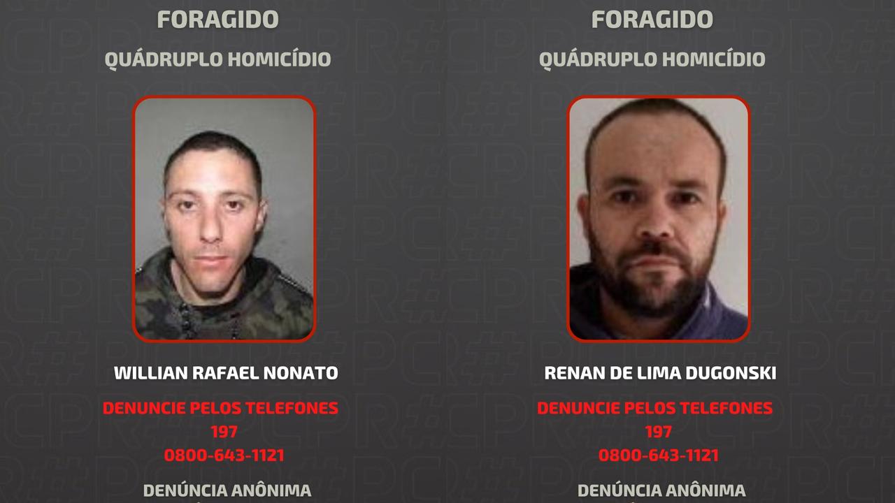 Polícia Civil divulga imagens de foragidos por quatro homicídios em festa infantil em Curitiba Imagem referente a Polícia Civil divulga imagens de foragidos por quatro homicídios em festa infantil em Curitiba