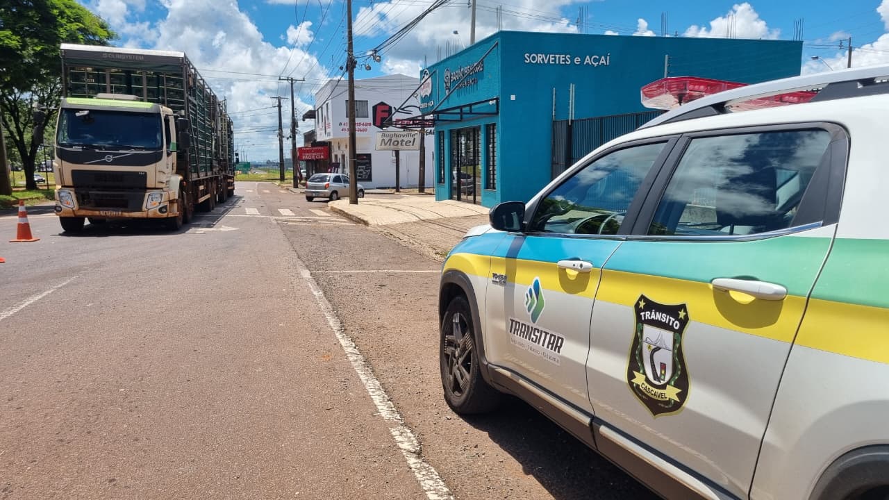 Caminhão com carga viva quebra na Avenida Barão do Rio Branco em Cascavel