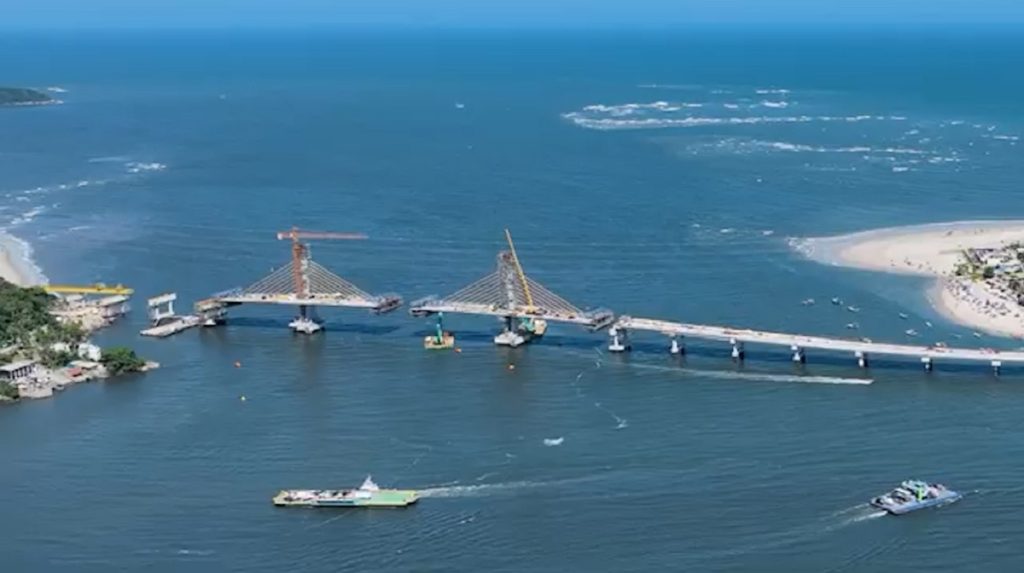 Vídeo mostra obras da Ponte de Guaratuba 88% concluídas e já com todas as estacas
