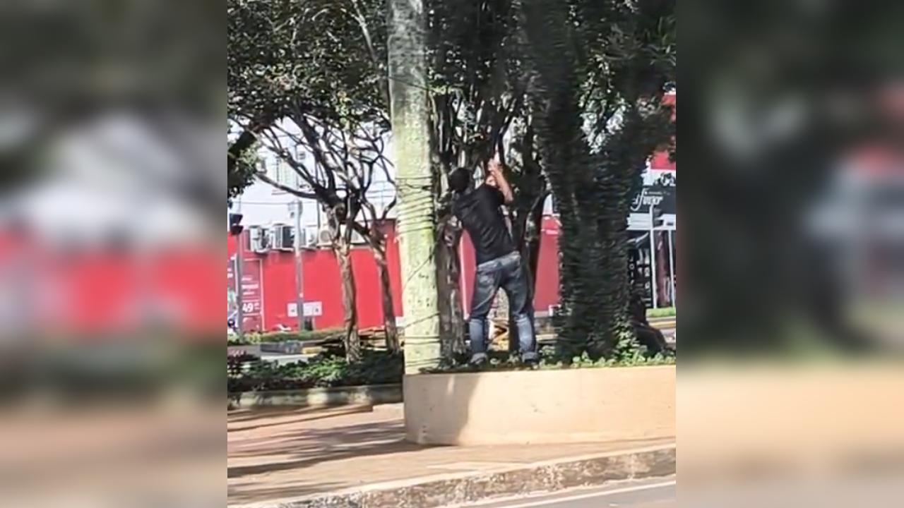Flagrante: homem ignora populares e furta fios no centro de Cascavel