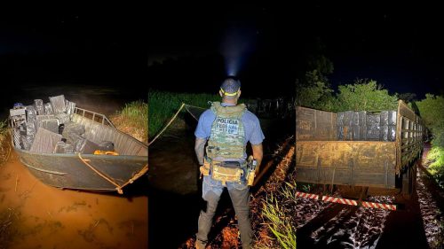 PF e PM apreendem caminhão e embarcação com carga de cigarros no Lago de Itaipu PF e PM apreendem caminhão e embarcação com carga de cigarros no Lago de Itaipu