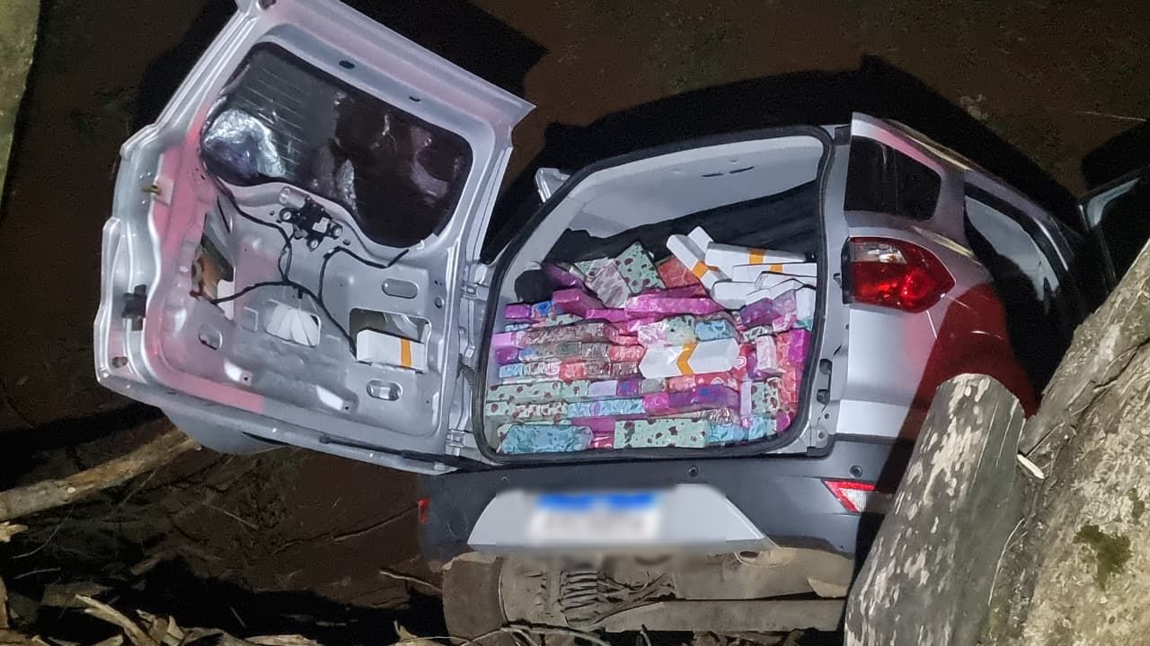 EcoSport abarrotada de maconha sai da pista após perseguição da PRF na BR-277 em Santa Tereza do Oeste