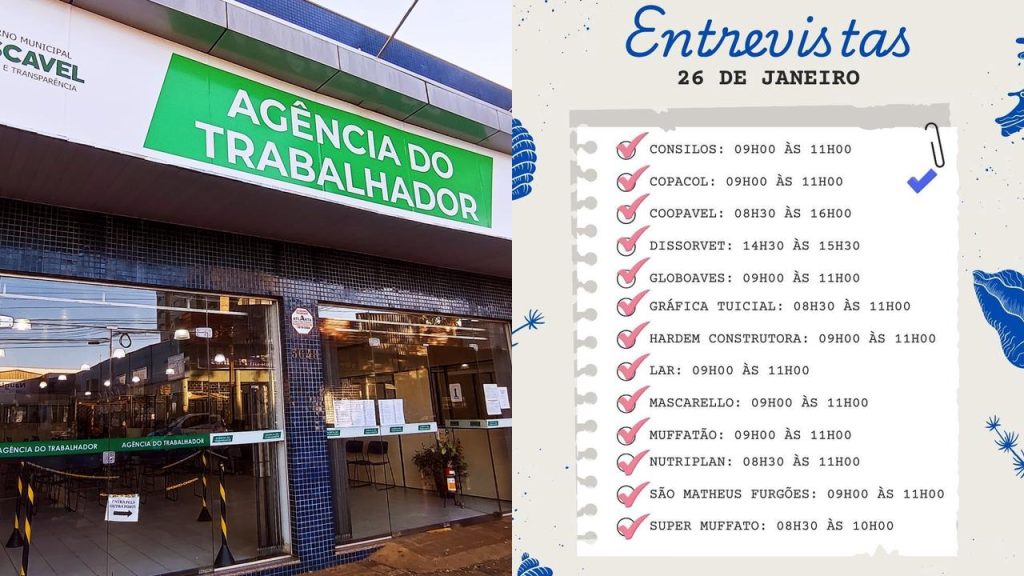 Agência do Trabalhador de Cascavel começa a semana com 1.546 oportunidades de emprego