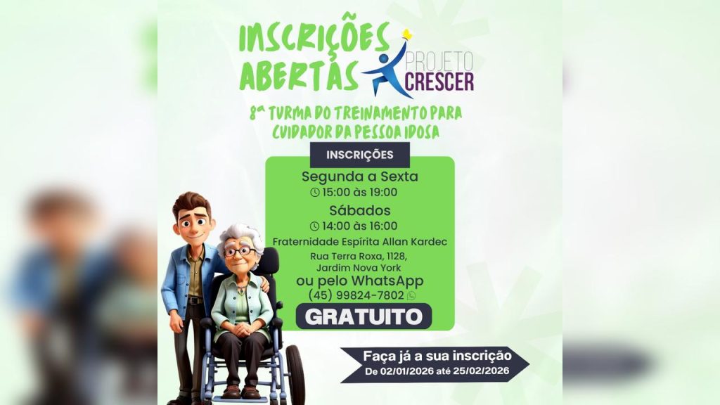 Fraternidade Espírita oferece curso gratuito de Cuidador de Idosos