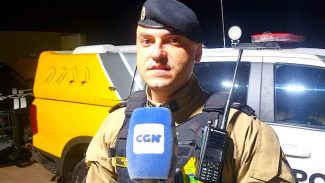 Aspirante Renzo da Polícia Militar explica operação que resultou na apreensão de armas de uso restrito e na prisão de dois homens em Céu Azul Aspirante Renzo da Polícia Militar explica operação que resultou na apreensão de armas de uso restrito e na prisão de dois homens em Céu Azul