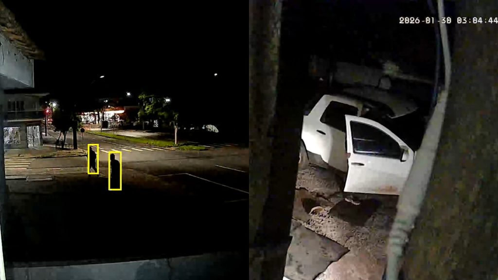 Vídeo mostra ação de ladrões durante furto de três veículos em empresa na Avenida Rocha Pombo