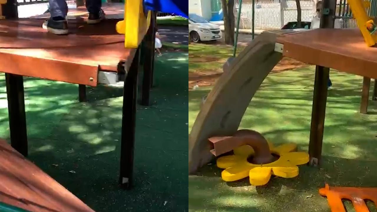 Por alumínio, parquinhos são alvos de vândalos e Prefeitura alerta para denúncias Por alumínio, parquinhos são alvos de vândalos e Prefeitura alerta para denúncias