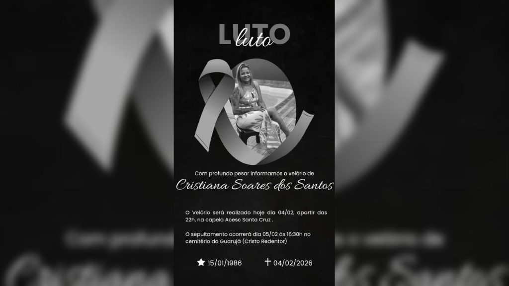 Cristiana Soares dos Santos, vítima de acidente de trânsito, será velada no Bairro Santa Cruz