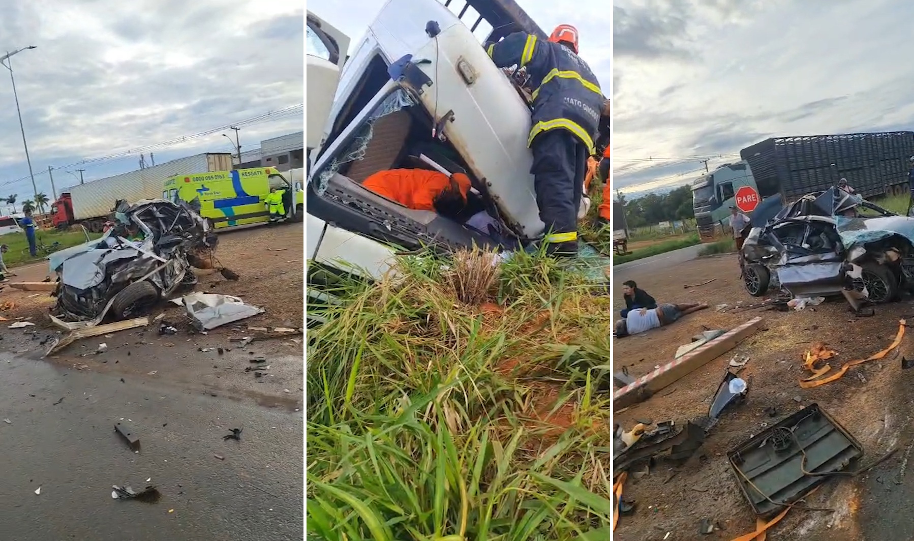 Batida violenta na BR-163 destrói carro e deixa feridos Batida violenta na BR-163 destrói carro e deixa feridos