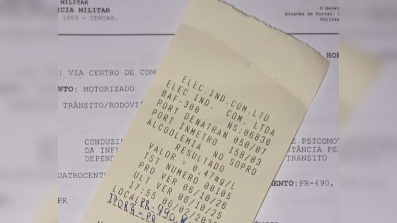 Homem é preso por embriaguez ao volante em fiscalização na PR-490, entre Iporã e Altônia