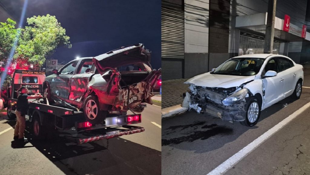 Álcool ao volante: acidente deixa dois veículos e um poste danificados no cruzamento da Carlos Gomes com a Cuiabá