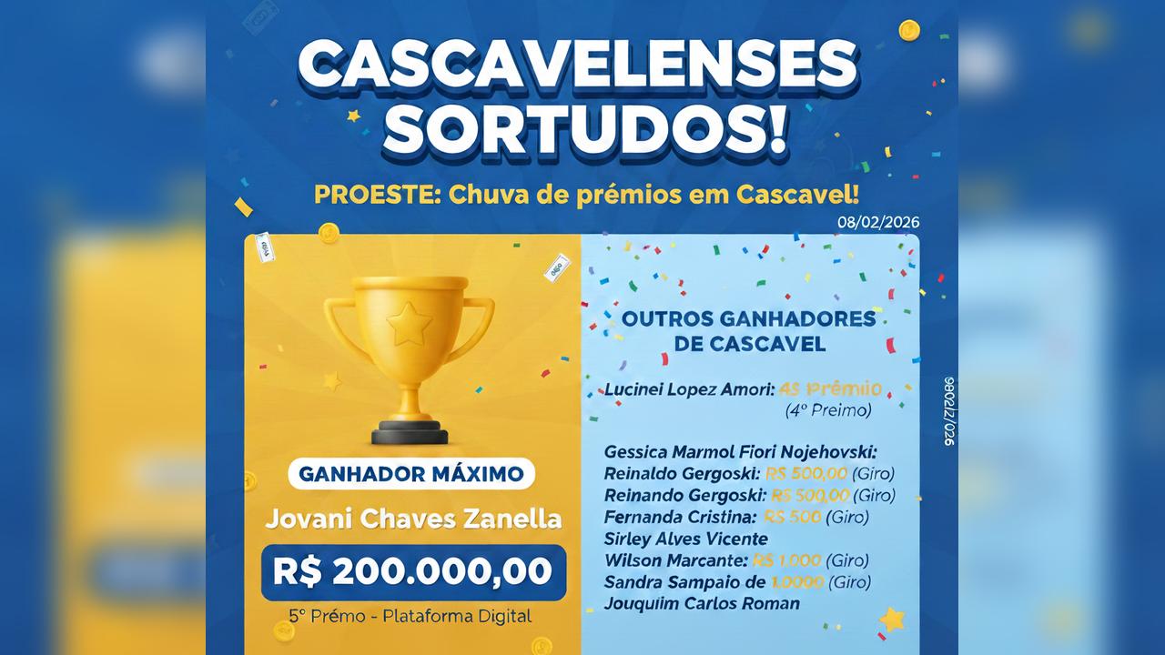 Saiu o prêmio! PROESTE garante bolada de R$ 200 mil; veja o resultado completo