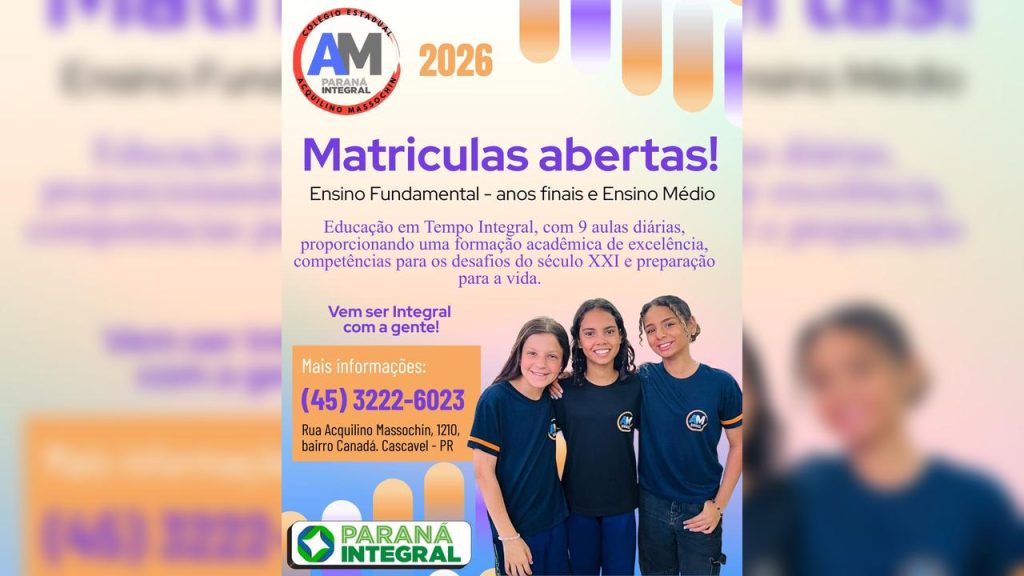 Colégio Estadual Acquilino Massochin abre vagas para matrícula imediata em Cascavel