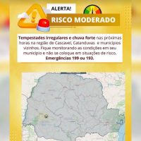 Imagem referente a Atenção em Cascavel: Defesa Civil emite alerta de tempestades para este domingo