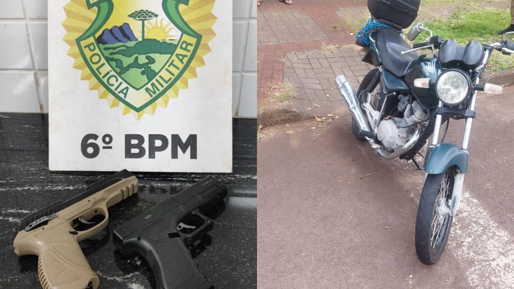 Adolescente é apreendido com simulacros de arma de fogo e motocicleta é recolhida