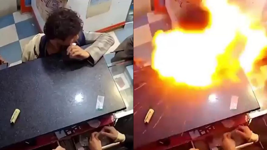 Cena impressionante: bateria explode após ser mordida por homem
