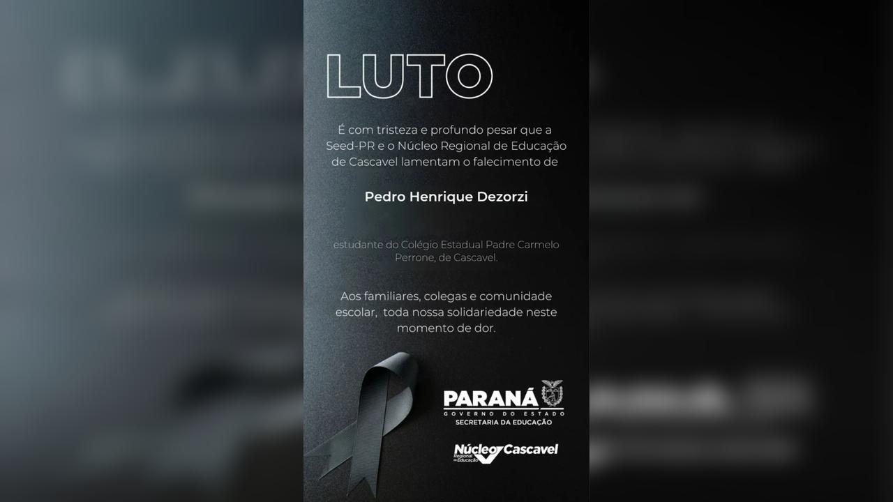 Núcleo Regional de Educação lamenta falecimento do estudante Pedro Henrique Dezorzi Núcleo Regional de Educação lamenta falecimento do estudante Pedro Henrique Dezorzi