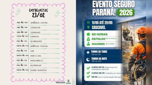 Agência do Trabalhador de Cascavel oferece 1.348 vagas de emprego nesta semana