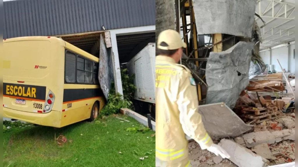 Ônibus escolar invade comércio em Medianeira e causa danos Ônibus escolar invade comércio em Medianeira e causa danos