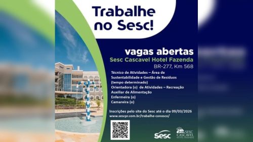 Hotel Fazenda do SESC abre vagas com salário acima de R$ 6 mil
