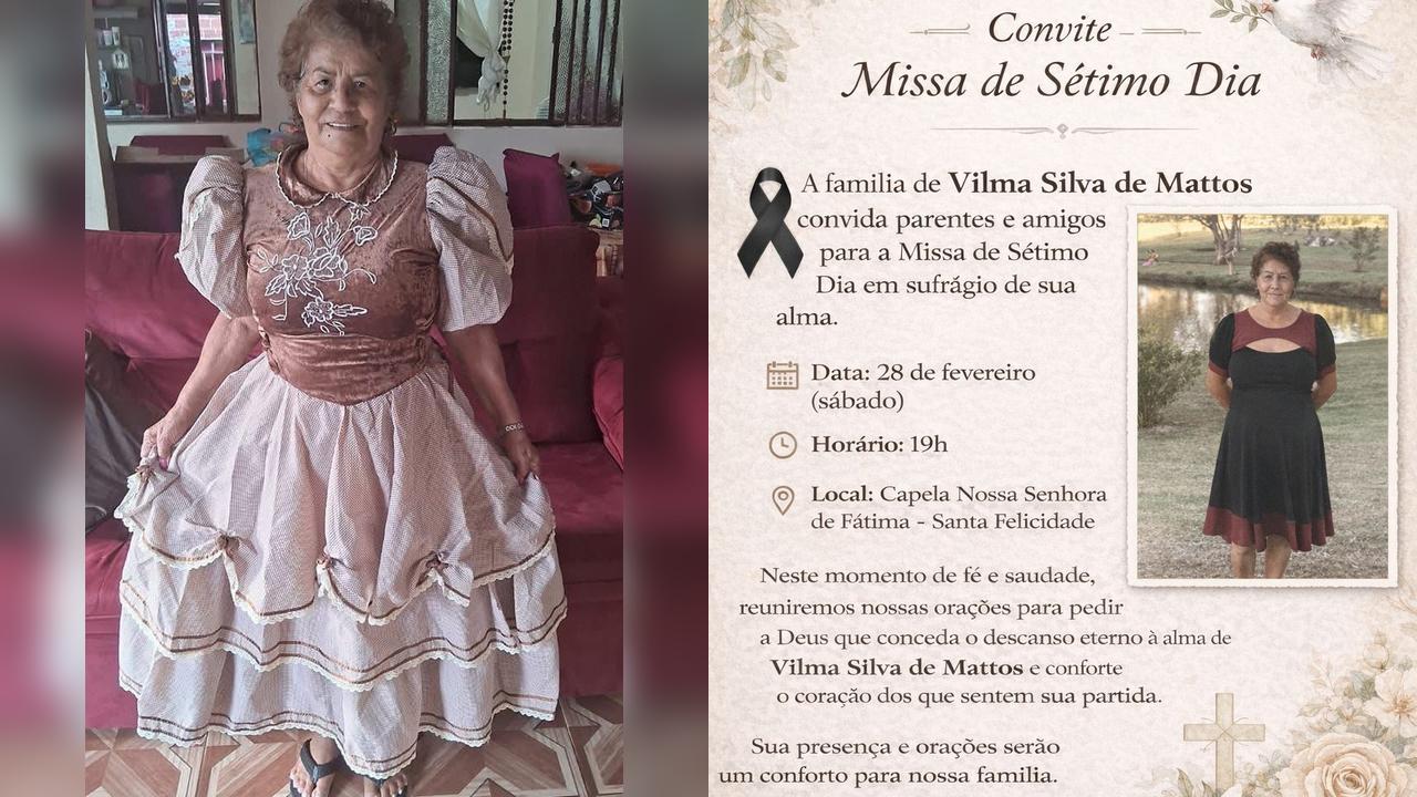 Missa de sétimo dia de Vilma Silva de Mattos será neste sábado em Cascavel