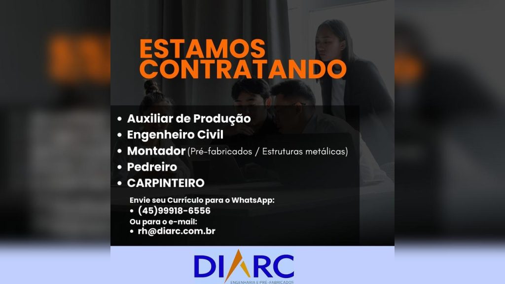 Procurando emprego? DIARC Engenharia e Pré-fabricados abre vagas em Cascavel; veja como se candidatar