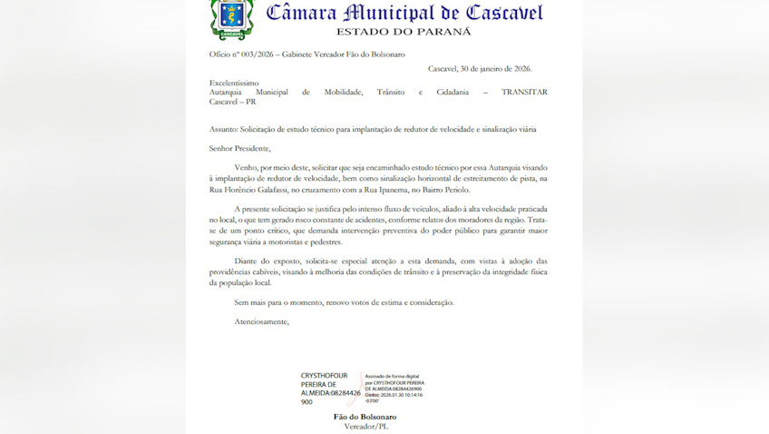 Fão do Bolsonaro já havia feito pedido à Transitar por redutor de velocidade em cruzamento perigoso
