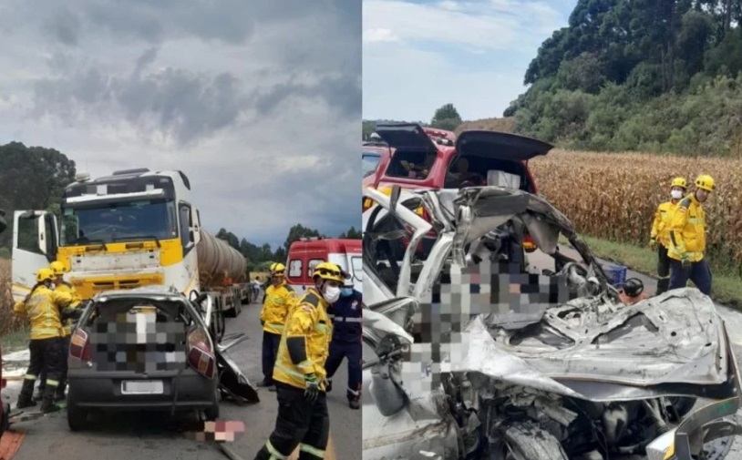 Quatro pessoas, incluindo duas crianças, morrem em colisão frontal entre carro e carreta