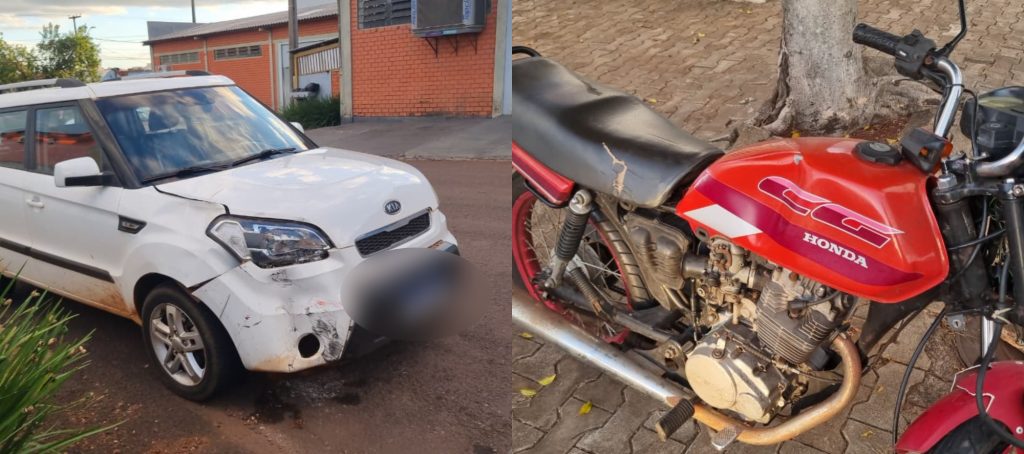 Rapaz fica ferido após acidente entre carro e moto na Rua Pedro Baú