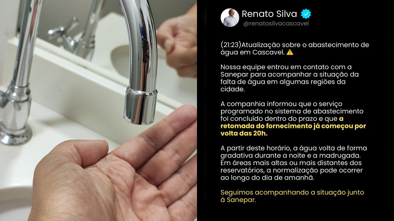 Prefeito Renato Silva monitora falta de água em Cascavel e acompanha normalização do abastecimento Prefeito Renato Silva monitora falta de água em Cascavel e acompanha normalização do abastecimento