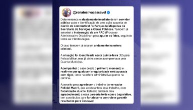 Imagem referente a Prefeito Renato Silva se manifesta sobre caso de servidor suspeito de desvio de combustível