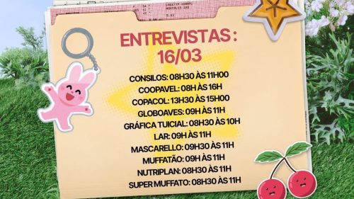 Agência do Trabalhador divulga 1.462 vagas de emprego em Cascavel nesta segunda-feira (16)