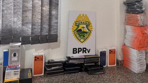 ROTAM do BPRv apreende 50 celulares transportados ilegalmente, em Santa Tereza do Oeste Imagem referente a ROTAM do BPRv apreende 50 celulares transportados ilegalmente, em Santa Tereza do Oeste