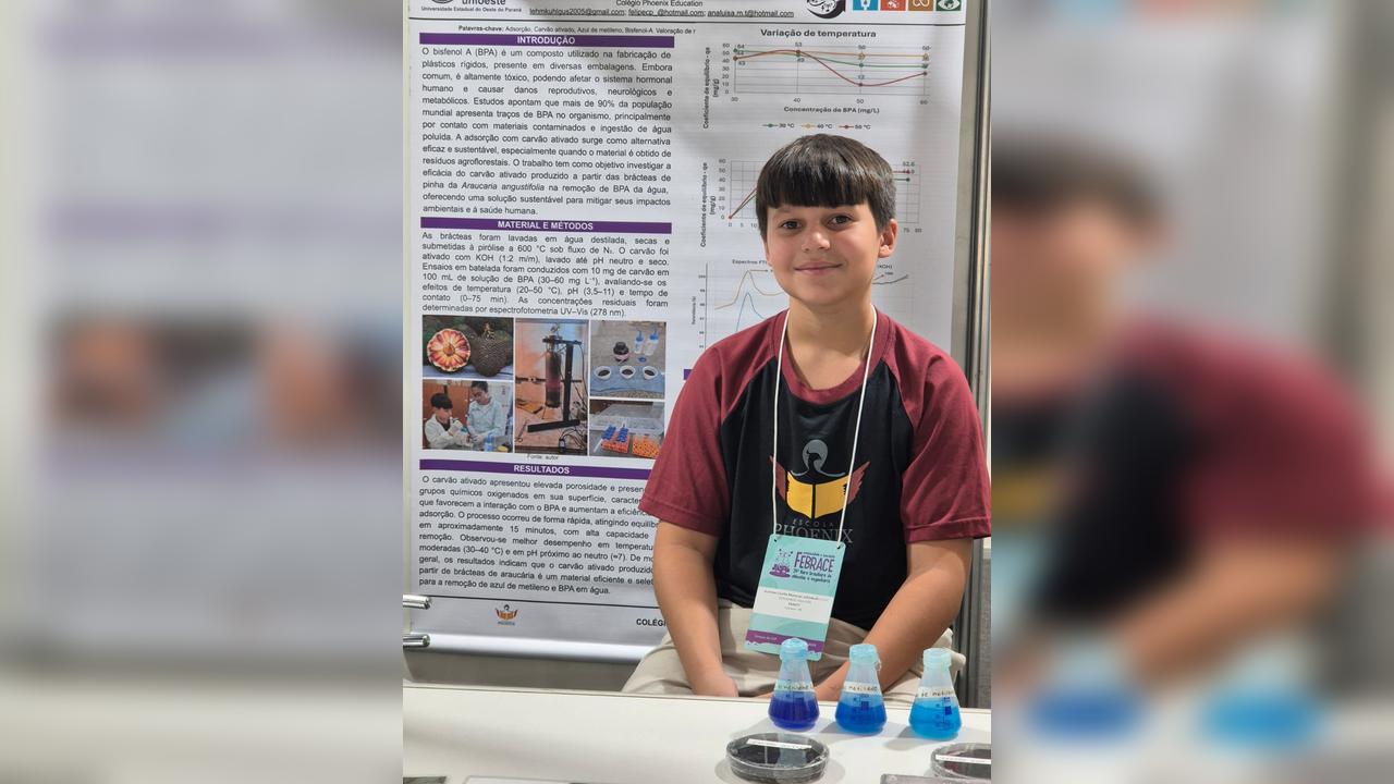 Estudante de Cascavel é finalista de feira nacional com projeto inovador de tratamento de água