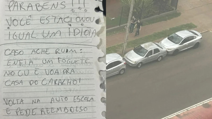 "Parabéns, você estacionou igual um idiota": bilhete em carro chama atenção em Maringá "Parabéns, você estacionou igual um idiota": bilhete em carro chama atenção em Maringá