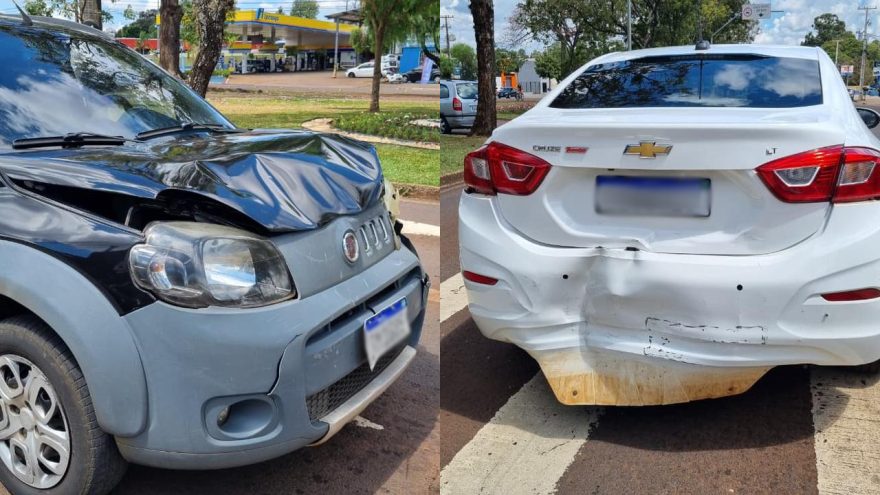 Acidente entre Cruze e Uno deixa trânsito lento na Avenida Tancredo Neves em Cascavel