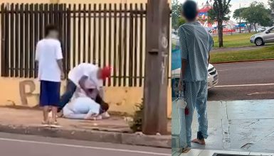 Homem com roupa de hospital, dreno na mão e tornozeleira eletrônica é agredido na região central de Cascavel Imagem referente a Homem com roupa de hospital, dreno na mão e tornozeleira eletrônica é agredido na região central de Cascavel