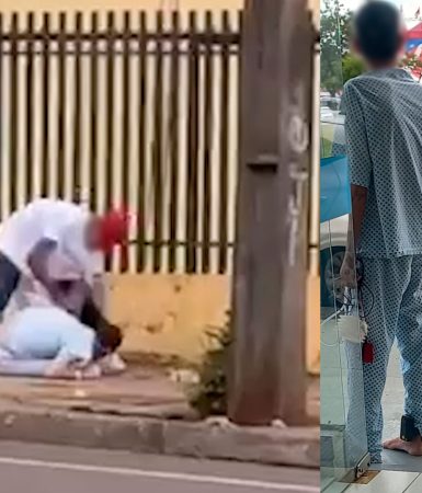 Homem com roupa de hospital, dreno na mão e tornozeleira eletrônica é agredido na região central de Cascavel Imagem referente a Homem com roupa de hospital, dreno na mão e tornozeleira eletrônica é agredido na região central de Cascavel