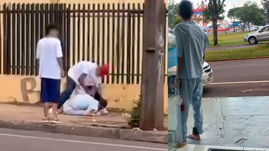 Homem com roupa de hospital, dreno na mão e tornozeleira eletrônica é agredido na região central de Cascavel