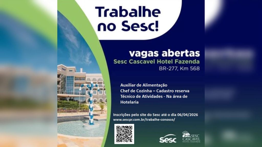 Sesc Hotel Fazenda abre vagas de emprego com salários de até R$ 6,8 mil
