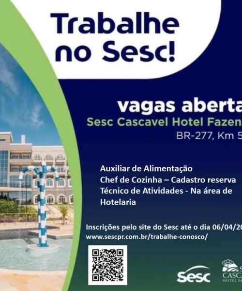 Sesc Hotel Fazenda abre vagas de emprego com salários de até R$ 6,8 mil Imagem referente a Sesc Hotel Fazenda abre vagas de emprego com salários de até R$ 6,8 mil