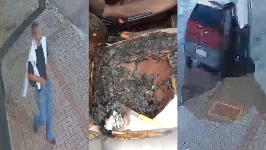 Veja momento em que homem ateia fogo em carro no Bairro Country, em Cascavel